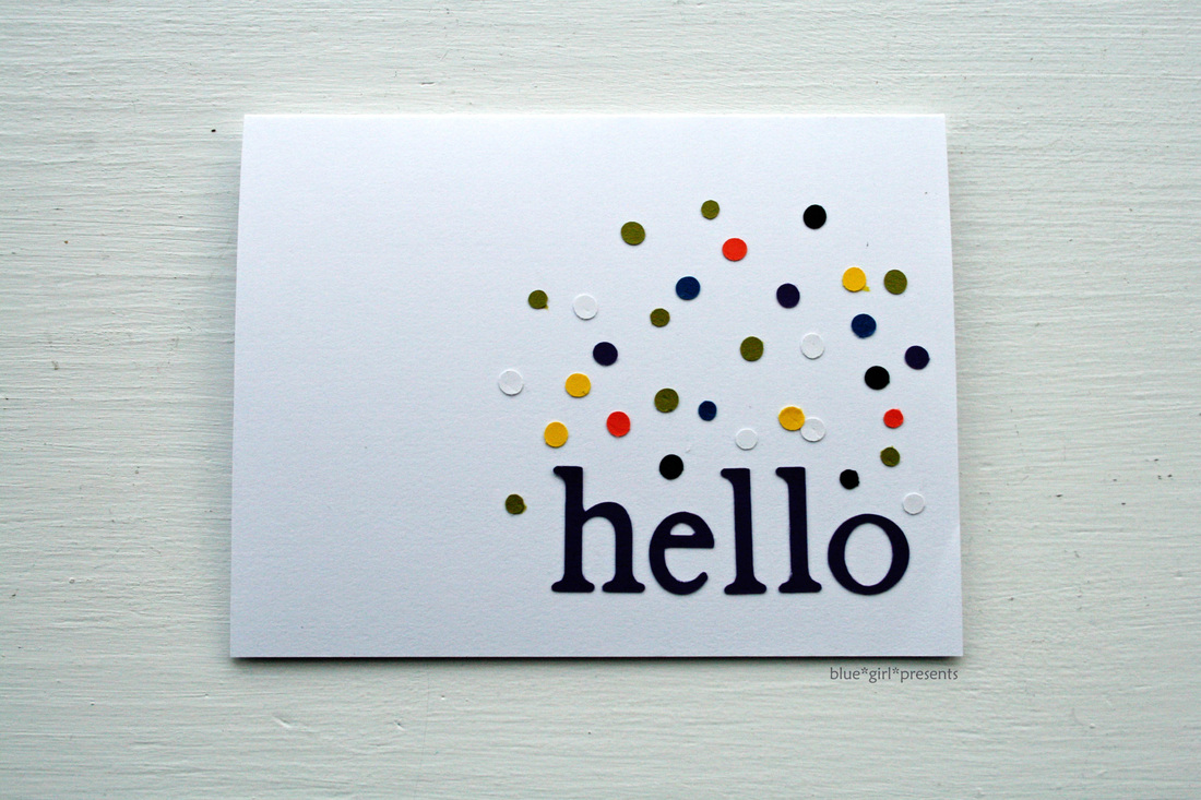 blue girl presents: confetti hello greeting card