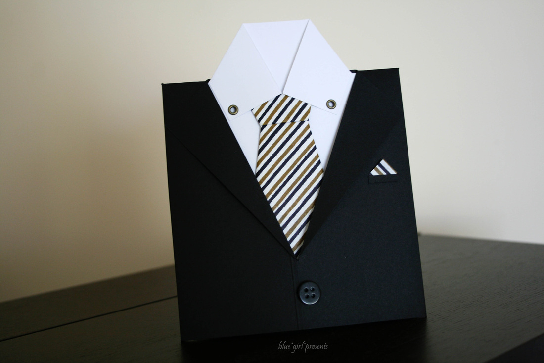 blue girl presents: suit & tie greeting card