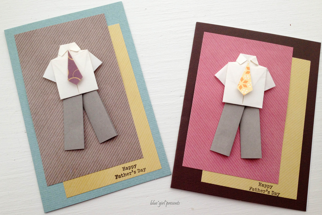 blue girl presents: father's day cards with origami shirt and pants 2012