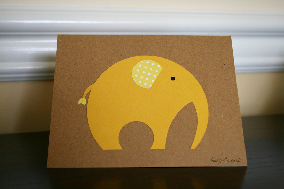 blue girl presents: elephant greeting card using simple shapes