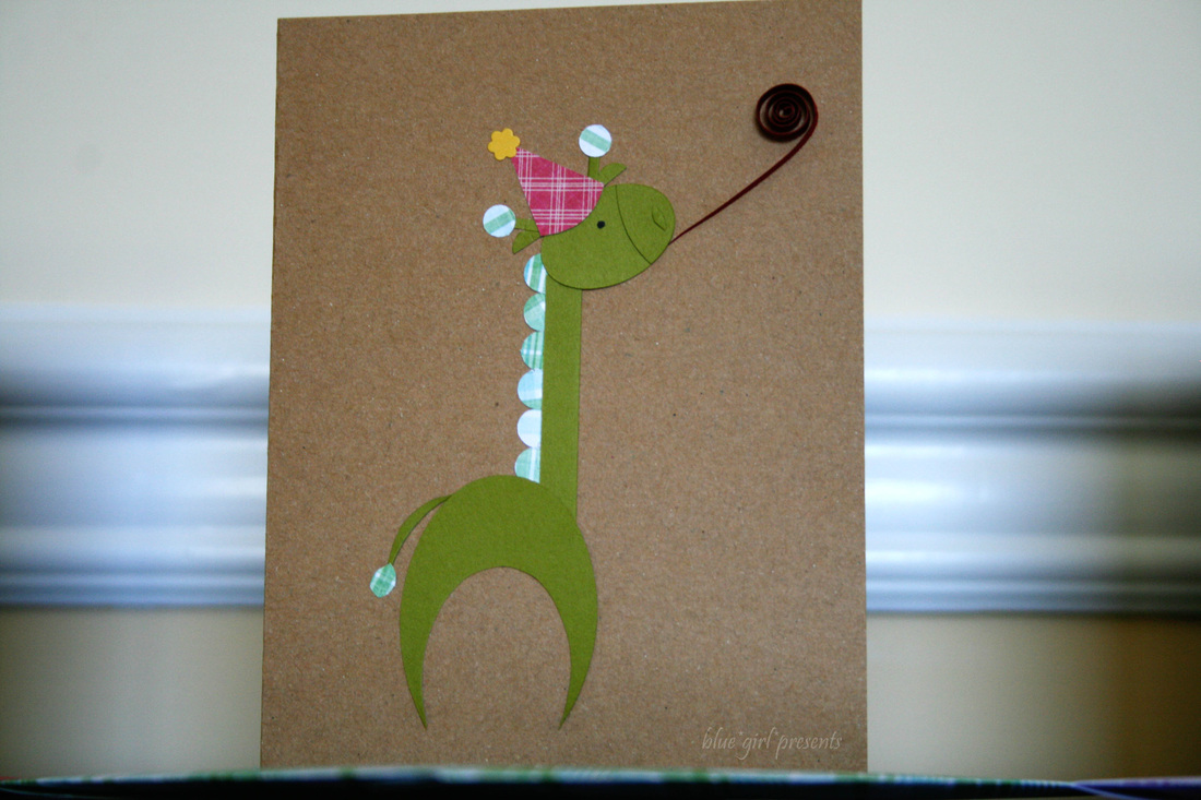 blue girl presents: party giraffe greeting card