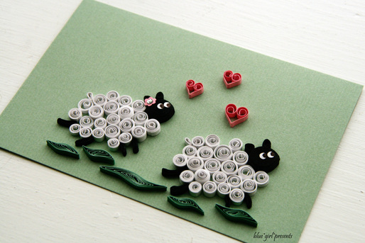 blue girl presents: quilled sheep greeting card