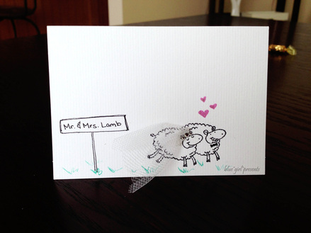 stamped lamb sheep wedding card