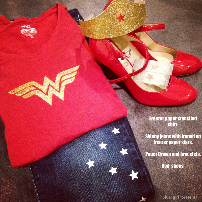 blue girl presents:Ingredients for Suburban Wonder Woman Costume
